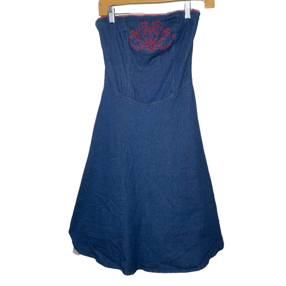 Vintage Y2K rampage denim dress with red tulle embroidered strapless size 3